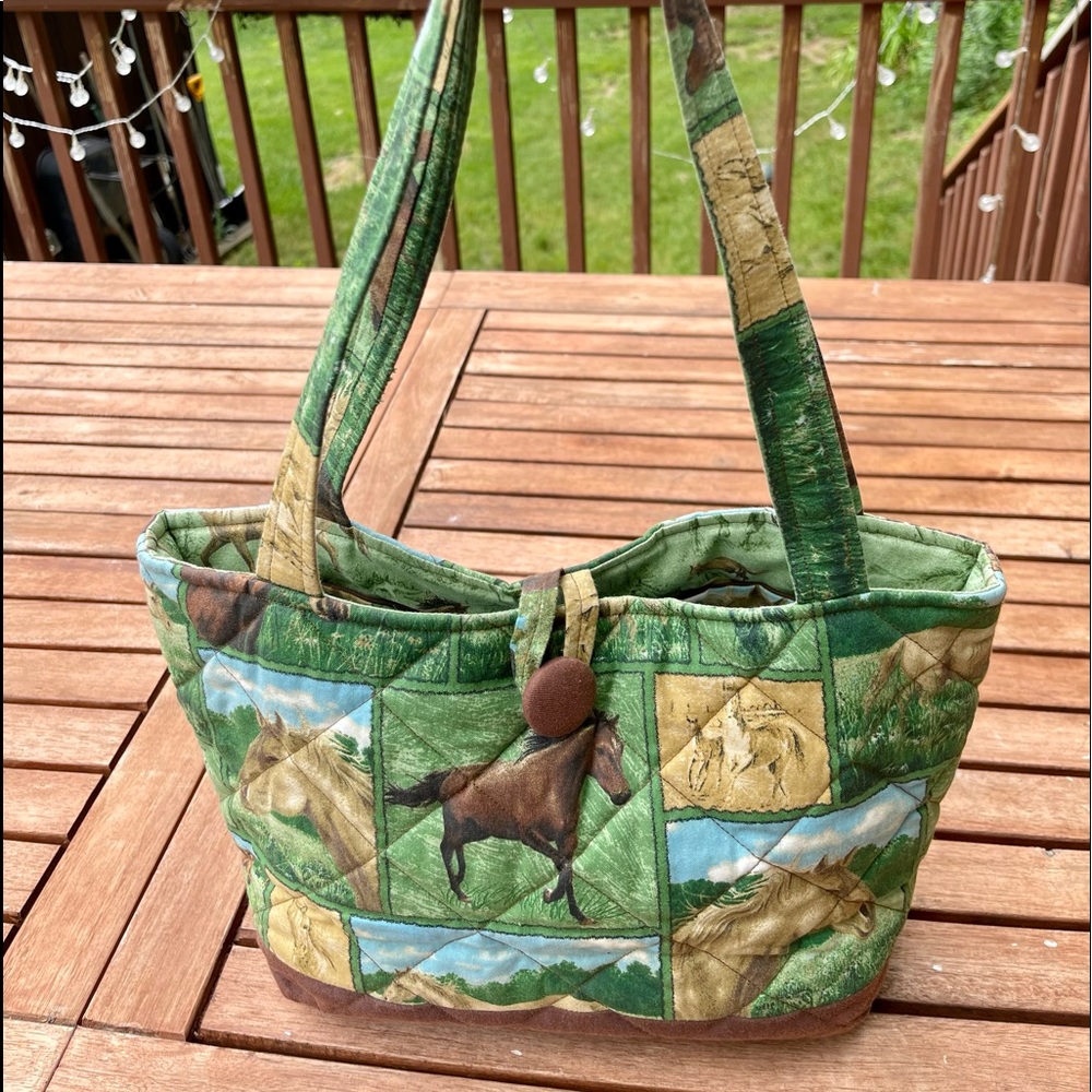 Handmade Quilted Beautiful Horses Western Tote Handbag